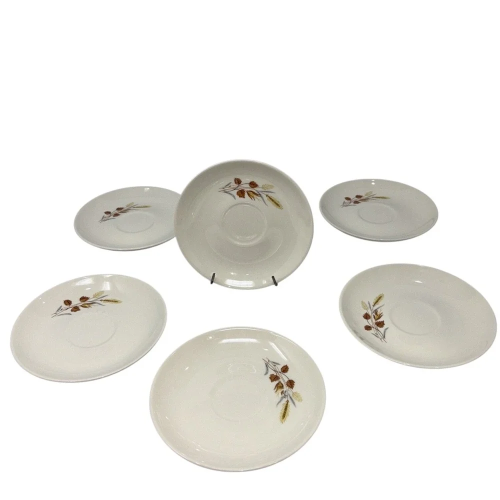 Vintage-Style Autumn Harvest Wheat Leaves Ceramic Saucers plates Set of 6‎ Retro